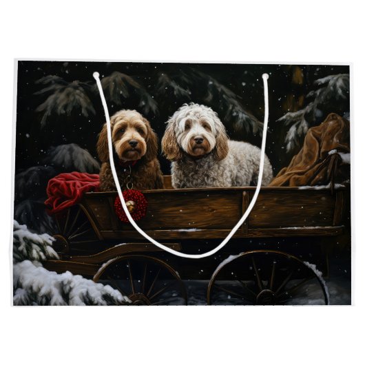 Cockapoo Snowy Sleigh Weihnachtsdekor Große Geschenktüte (Rückseite)