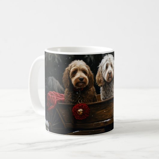 Cockapoo Snowy Sleigh Weihnachtsdekor Kaffeetasse (Vorderseite Links)