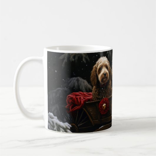 Cockapoo Snowy Sleigh Weihnachtsdekor Kaffeetasse (Links)