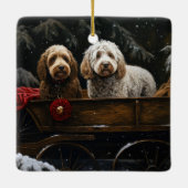 Cockapoo Snowy Sleigh Weihnachtsdekor Keramikornament (Rückseite)