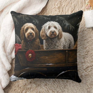 Cockapoo Snowy Sleigh Weihnachtsdekor Kissen