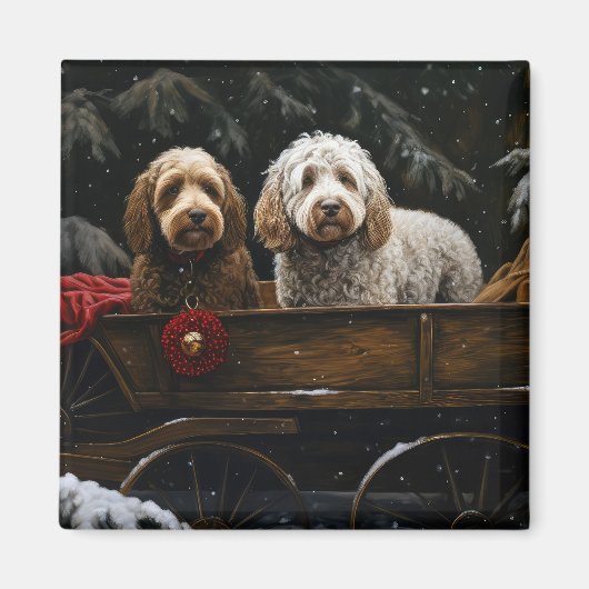 Cockapoo Snowy Sleigh Weihnachtsdekor Magnet (Vorne)