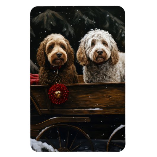 Cockapoo Snowy Sleigh Weihnachtsdekor Magnet (Vertikal)