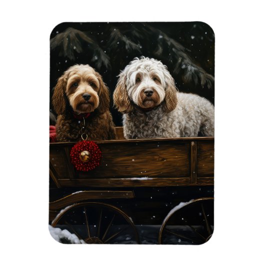 Cockapoo Snowy Sleigh Weihnachtsdekor Magnet (Vertikal)