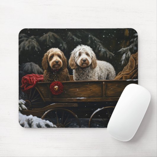 Cockapoo Snowy Sleigh Weihnachtsdekor Mousepad (Mit Mouse)