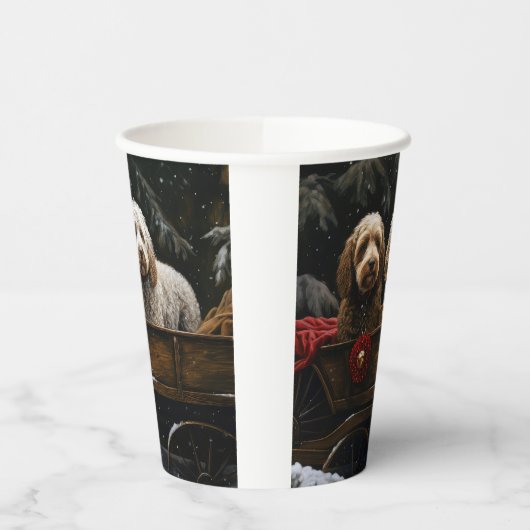 Cockapoo Snowy Sleigh Weihnachtsdekor Pappbecher (Links)