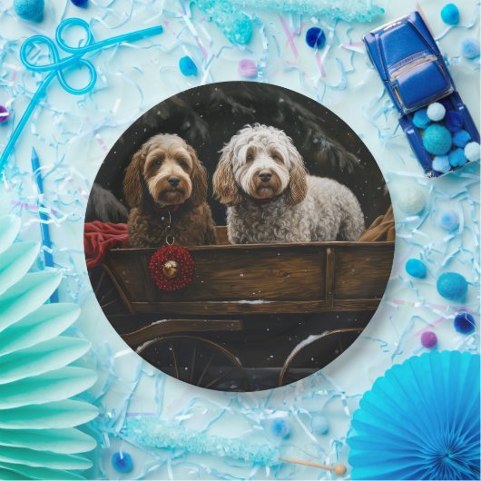 Cockapoo Snowy Sleigh Weihnachtsdekor Pappteller (Party)