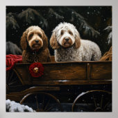Cockapoo Snowy Sleigh Weihnachtsdekor Poster (Vorne)