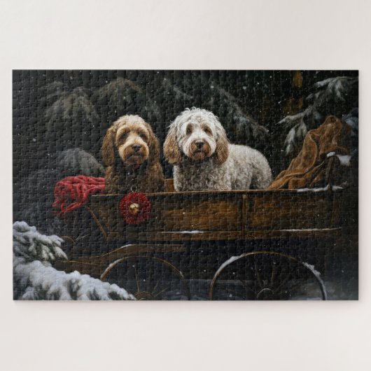 Cockapoo Snowy Sleigh Weihnachtsdekor Puzzle (Horizontal)
