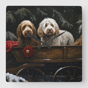 Cockapoo Snowy Sleigh Weihnachtsdekor Quadratische Wanduhr