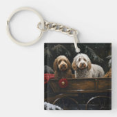 Cockapoo Snowy Sleigh Weihnachtsdekor Schlüsselanhänger (Vorderseite)