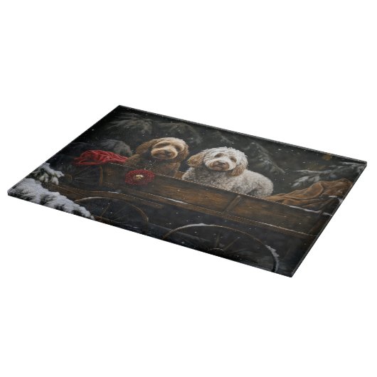 Cockapoo Snowy Sleigh Weihnachtsdekor Schneidebrett (Ecke)