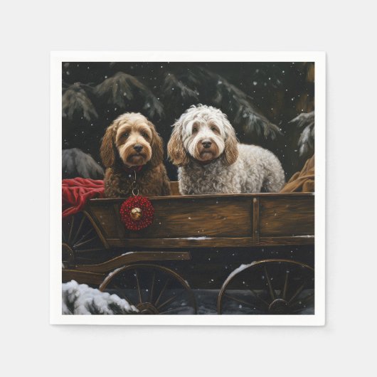 Cockapoo Snowy Sleigh Weihnachtsdekor Serviette (Vorderseite)