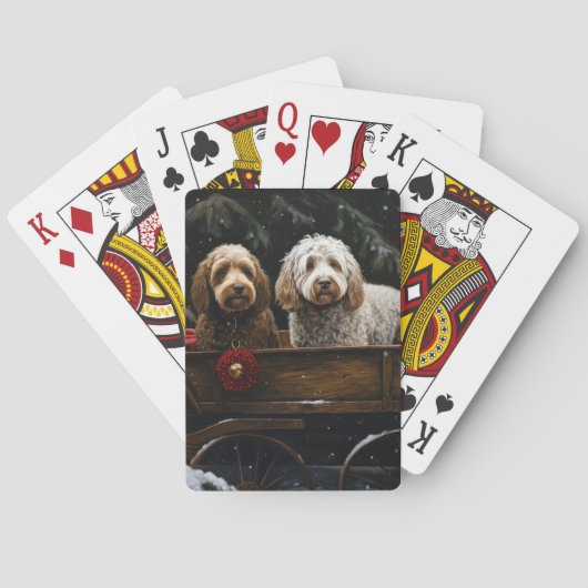 Cockapoo Snowy Sleigh Weihnachtsdekor Spielkarten (Rückseite)