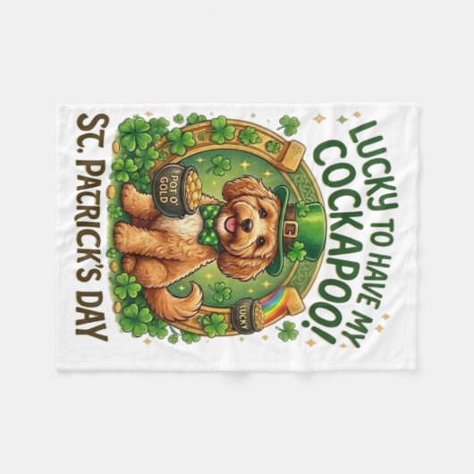 Cockapoo St Patrick's Day Lucky Dog Pot of Gold Fleecedecke (Vorderseite (Horizontal))