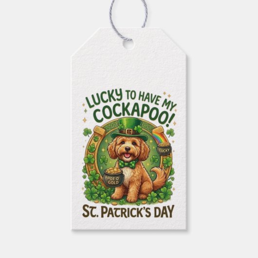 Cockapoo St Patrick's Day Lucky Dog Pot of Gold Geschenkanhänger (Vorderseite)