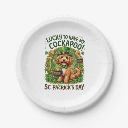 Cockapoo St Patrick's Day Lucky Dog Pot of Gold Pappteller (Vorderseite)