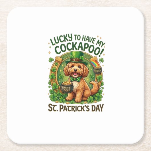Cockapoo St Patrick's Day Lucky Dog Pot of Gold Rechteckiger Pappuntersetzer (Vorderseite)