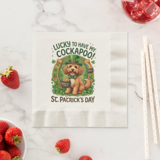 Cockapoo St Patrick's Day Lucky Dog Pot of Gold Serviette (Beispiel)