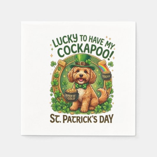 Cockapoo St Patrick's Day Lucky Dog Pot of Gold Serviette (Vorderseite)