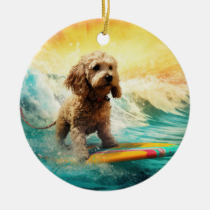 Cockapoo Strand Surfen Malerei Keramik Ornament