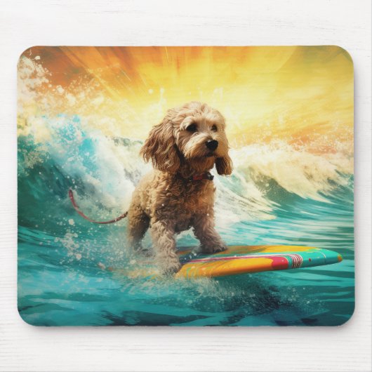 Cockapoo Strand Surfen Malerei Mousepad (Vorne)
