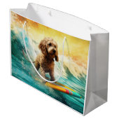 Cockapoo-Strand-Surfing-Gemälde Große Geschenktüte (Rückseite Schrägansicht)