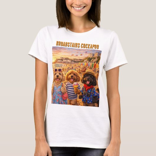 Cockapoo Strand T-Shirt Broadstairs Geschenk (Vorderseite)