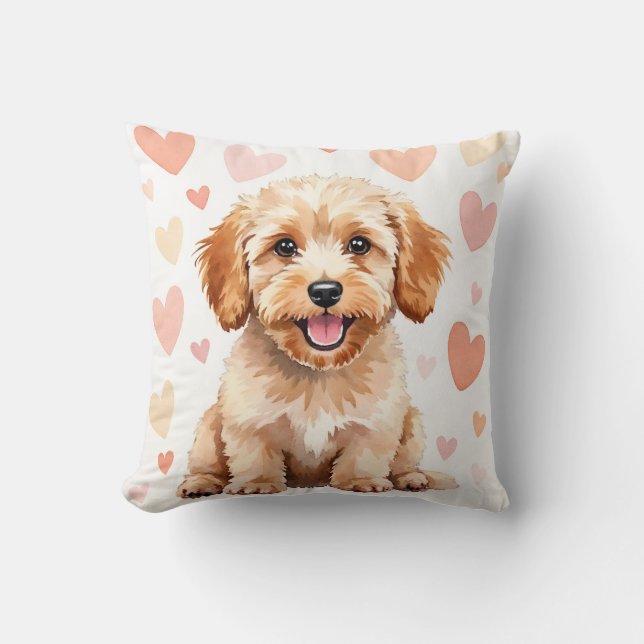 Cockapoo-Wasserfarbe-Herzmuster-Kunst Kissen (Vorderseite)