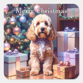 Cockapoo Weihnachten Quadratischer Aufkleber (Vorderseite)