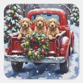 Cockapoo Weihnachten Rotes Lastwagen Ferien Quadratischer Aufkleber (Vorderseite)