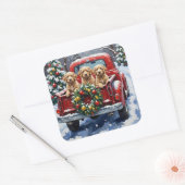 Cockapoo Weihnachten Rotes Lastwagen Ferien Quadratischer Aufkleber (Umschlag)