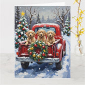 Cockapoo Weihnachten Rotes Lastwagen Urlaub Karte (Gelbe Blume)