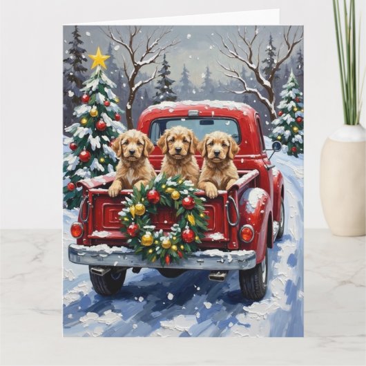 Cockapoo Weihnachten Rotes Lastwagen Urlaub Karte (Vorderseite)