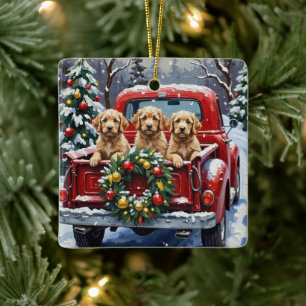Cockapoo Weihnachten Rotes Lastwagen Urlaub Keramikornament