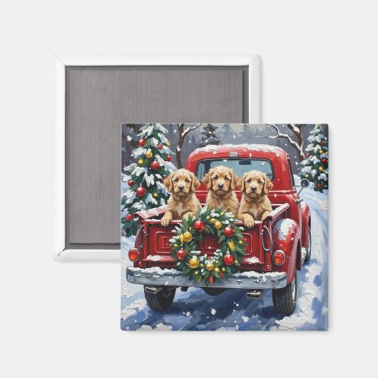 Cockapoo Weihnachten Rotes Lastwagen Urlaub Magnet (Vorderseite/Rückseite)