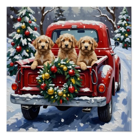 Cockapoo Weihnachten Rotes Lastwagen Urlaub Poster (Vorderseite)