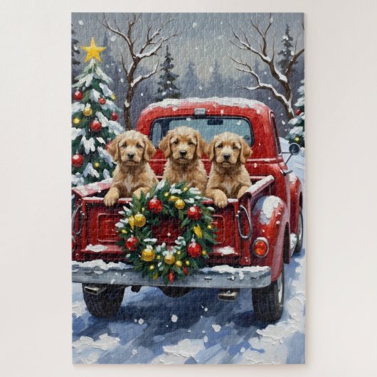 Cockapoo Weihnachten Rotes Lastwagen Urlaub Puzzle (Vertikal)
