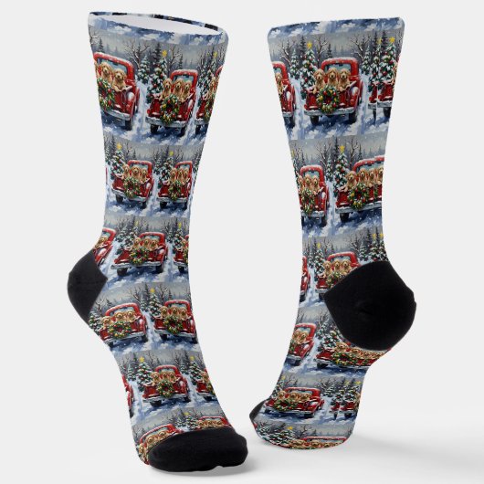 Cockapoo Weihnachten Rotes Lastwagen Urlaub Socken (Gewinkelt)