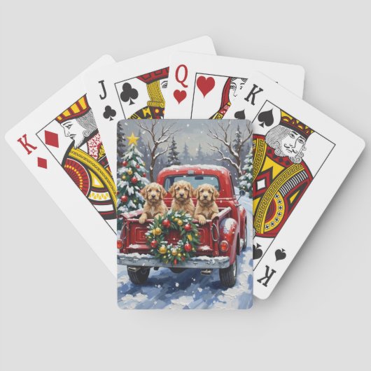 Cockapoo Weihnachten Rotes Lastwagen Urlaub Spielkarten (Rückseite)