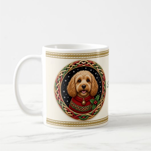 Cockapoo Weihnachts Hund personalisiert Kaffeetasse (Links)