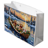 Cockapoo Weihnachtsboot-Feiertag Große Geschenktüte (Rückseite Schrägansicht)