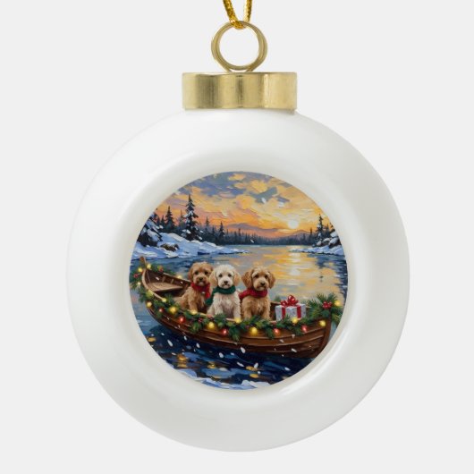 Cockapoo-Weihnachtsboot-Feiertag Keramik Kugel-Ornament (Vorderseite)