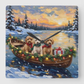 Cockapoo-Weihnachtsboot-Feiertag Quadratische Wanduhr (Vorderseite)