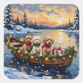 Cockapoo-Weihnachtsboot-Feiertag Quadratischer Aufkleber (Vorderseite)