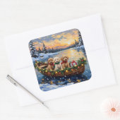 Cockapoo-Weihnachtsboot-Feiertag Quadratischer Aufkleber (Umschlag)
