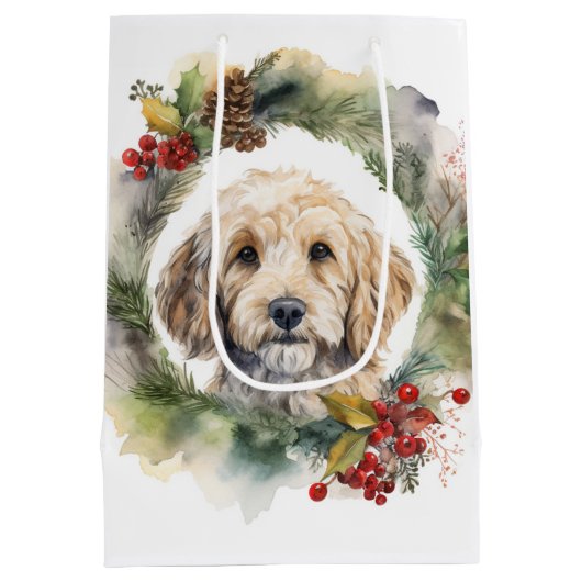 Cockapoo Weihnachtsfeier Festliche Jungfrau Mittlere Geschenktüte (Rückseite)