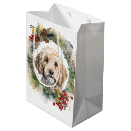 Cockapoo Weihnachtsfeier Festliche Jungfrau Mittlere Geschenktüte (Rückseite Schrägansicht)