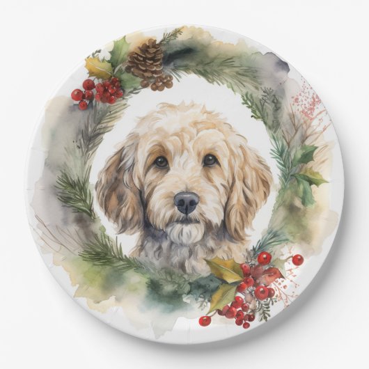 Cockapoo Weihnachtsfeier Festliche Jungfrau Pappteller (Vorderseite)
