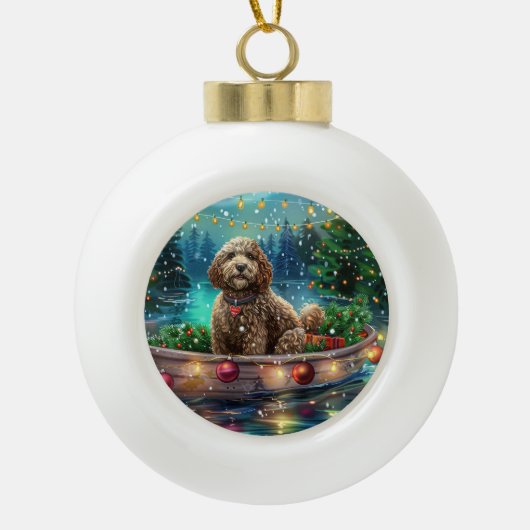 Cockapoo Weihnachtsfest Reise Keramik Kugel-Ornament (Vorderseite)